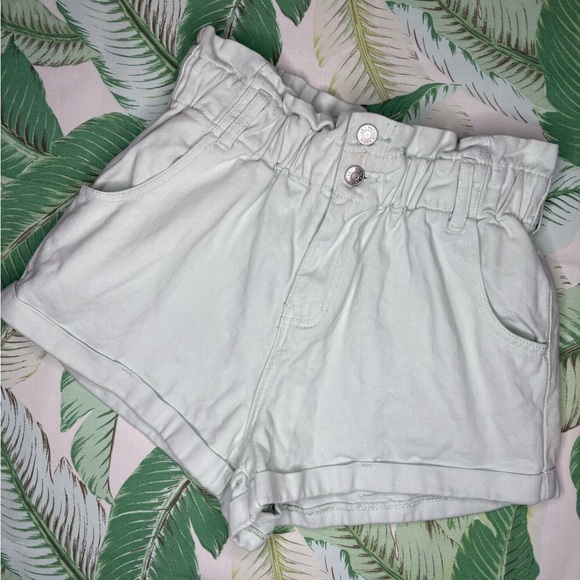 PacSun Mint Green PaperBag High Waist Mom Denim Shorts - Picture 1 of 6